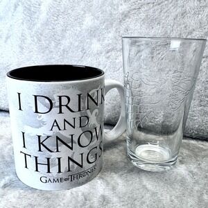 Game of Thrones I Drink and Know Things Mug & Leave One Wolf Alive‎ Glass Set
